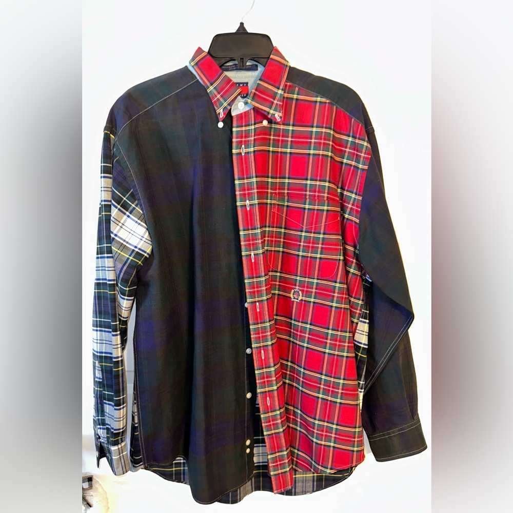 Tommy Hilfiger different plaid style, long sleeve button up shirt, size medium
